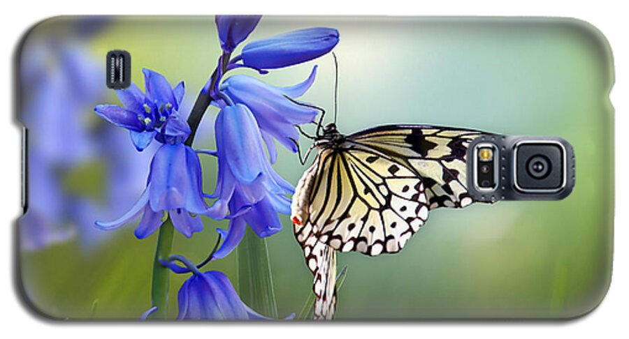 Bluebells Galaxy S5 Case featuring the mixed media Butterfly and Bluebell Dreams by Morag Bates