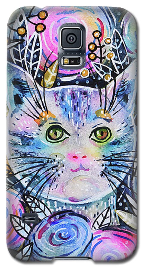 Floral Cat Galaxy S5 Case featuring the painting Cat on Flower Bed by Zaira Dzhaubaeva