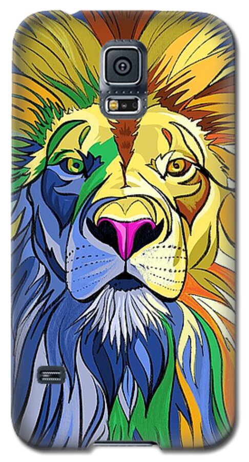 Lion Galaxy S5 Case featuring the digital art Colorful Lion Illustration by John Gibbs