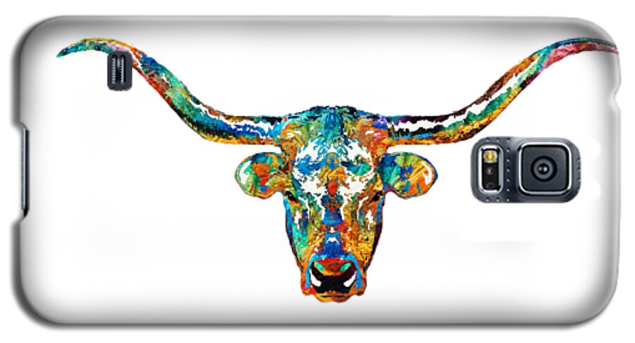 Cow Galaxy S5 Case featuring the painting Colorful Longhorn Art By Sharon Cummings by Sharon Cummings