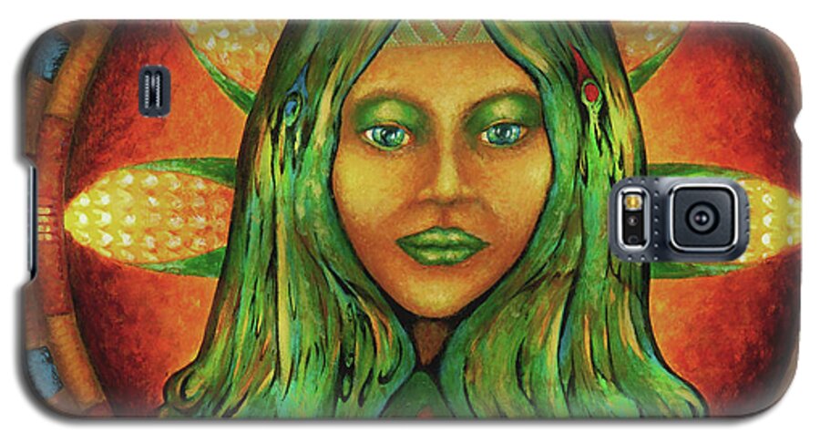 Native American Galaxy S5 Case featuring the painting Corn Maiden by Kevin Chasing Wolf Hutchins