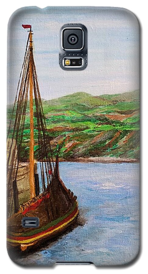 Viking Galaxy S5 Case featuring the painting Draken Harald Harfagre Peel Harbor Isle of Man by C E Dill