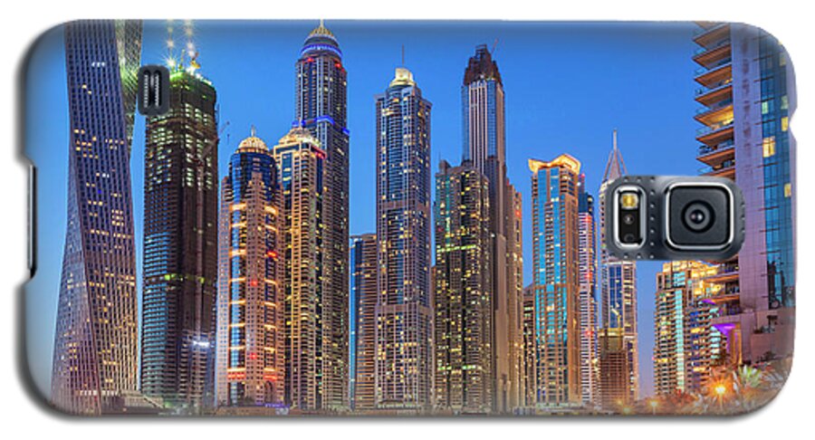 Dubai Skyline Night Galaxy S5 Case featuring the photograph Dubai Marina Skyline at night by Neale And Judith Clark