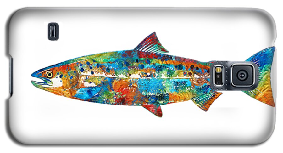 Salmon Galaxy S5 Case featuring the painting Fish Art Print - Colorful Salmon - By Sharon Cummings by Sharon Cummings