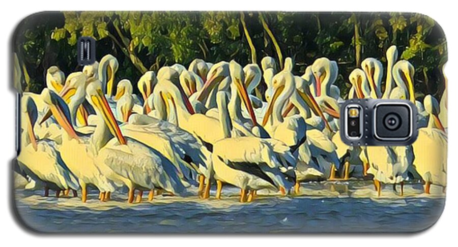 Pelican Galaxy S5 Case featuring the painting Gathering of Pelicans by Marilyn Smith