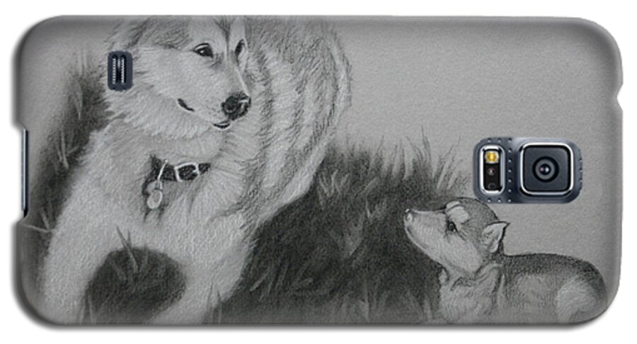 Dogs Galaxy S5 Case featuring the drawing Loki and the pup by Todd Cooper