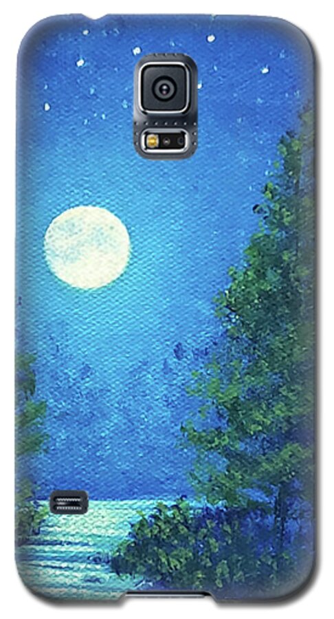 Lonesome Galaxy S5 Case featuring the painting Lonesome Moon by Sarah Irland