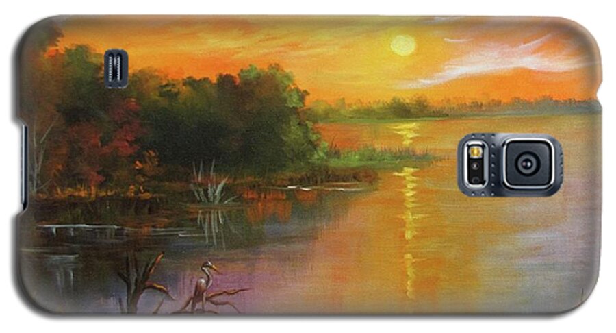 Sunset Galaxy S5 Case featuring the painting Marsh Sunset by Barbara Haviland