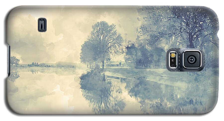 Misty Galaxy S5 Case featuring the painting Misty Winter Landscape by Alex Mir