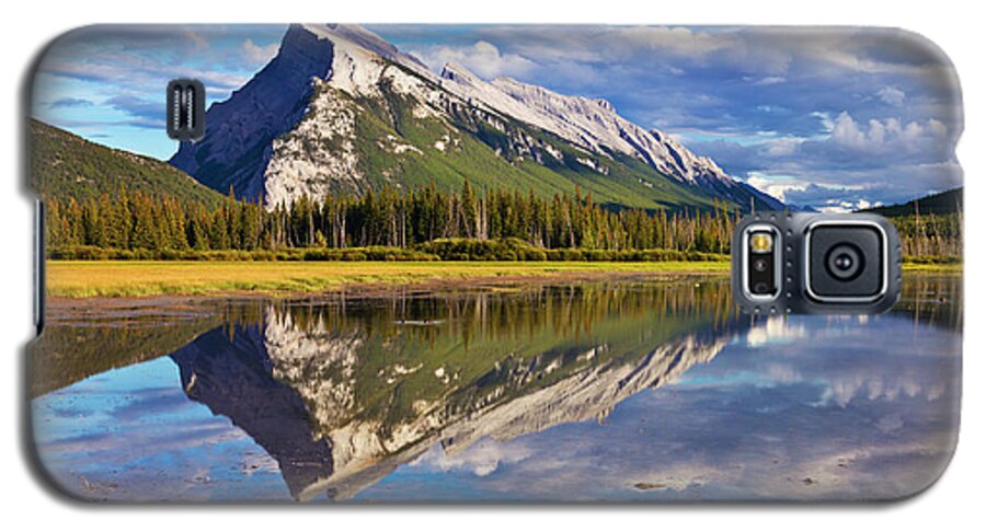 Mount Rundle Galaxy S5 Case featuring the photograph Mount Rundle reflected in Vermillion Lakes, Canadian Rockies by Neale And Judith Clark
