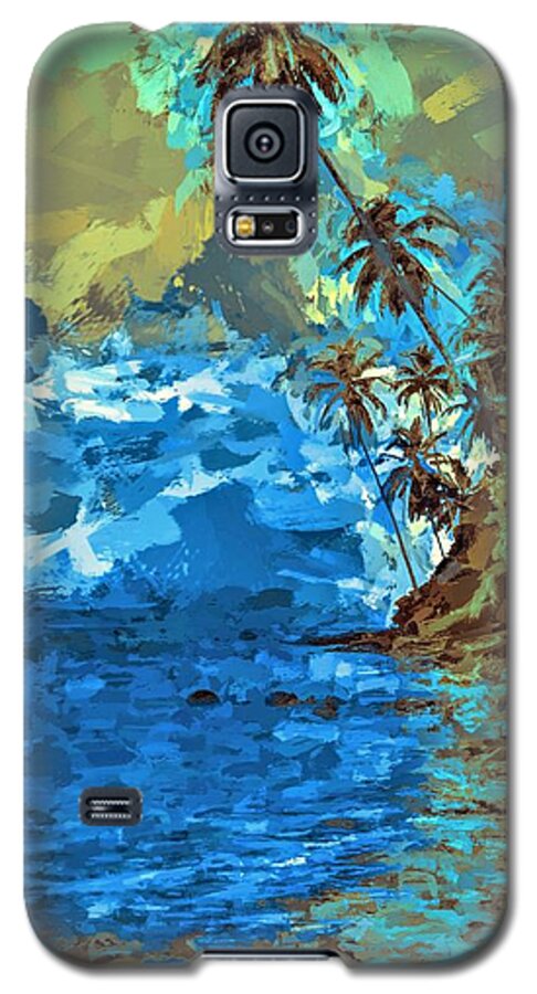 Liapari Galaxy S5 Case featuring the mixed media Palms Over Water Liapari Island in Solomon Islands by Joan Stratton