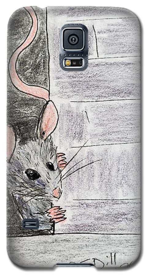 Mouse Galaxy S5 Case featuring the painting Peeking Mouse by C E Dill