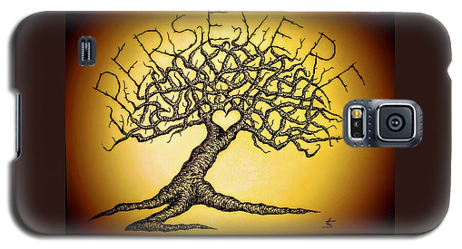 Hope Galaxy S5 Case featuring the drawing Persevere Love Tree by Aaron Bombalicki