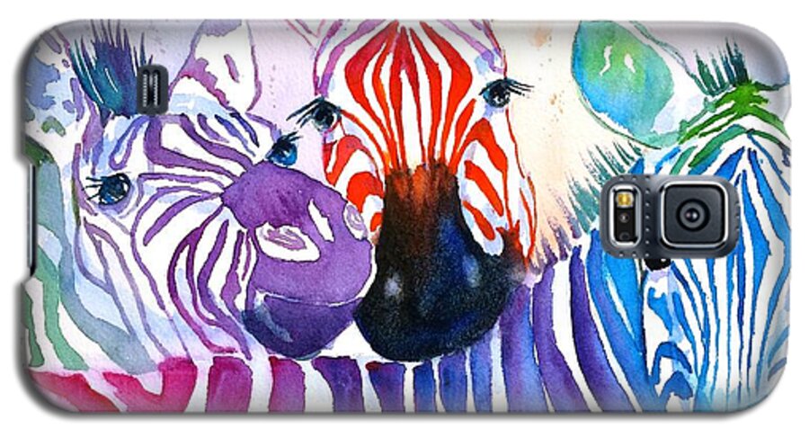 Zebras Galaxy S5 Case featuring the painting Rainbow Zebra's by Carlin Blahnik CarlinArtWatercolor