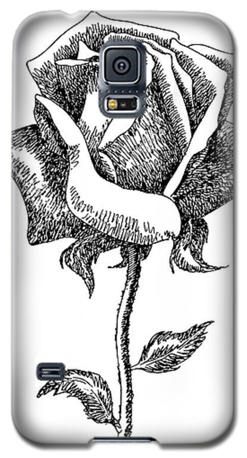 Rose Galaxy S5 Case featuring the drawing Rose Drawings Black-White 5 by Gordon Punt