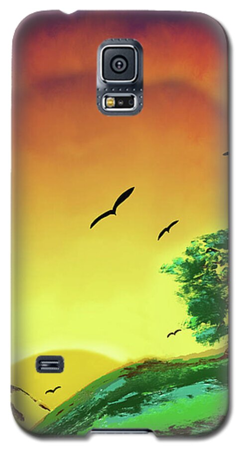 Sunset Sky Crows Galaxy S5 Case featuring the digital art Sunset And Crows by Sharon Beth