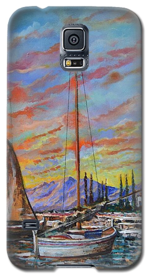 Original Painting Galaxy S5 Case featuring the painting Sunset by Sinisa Saratlic