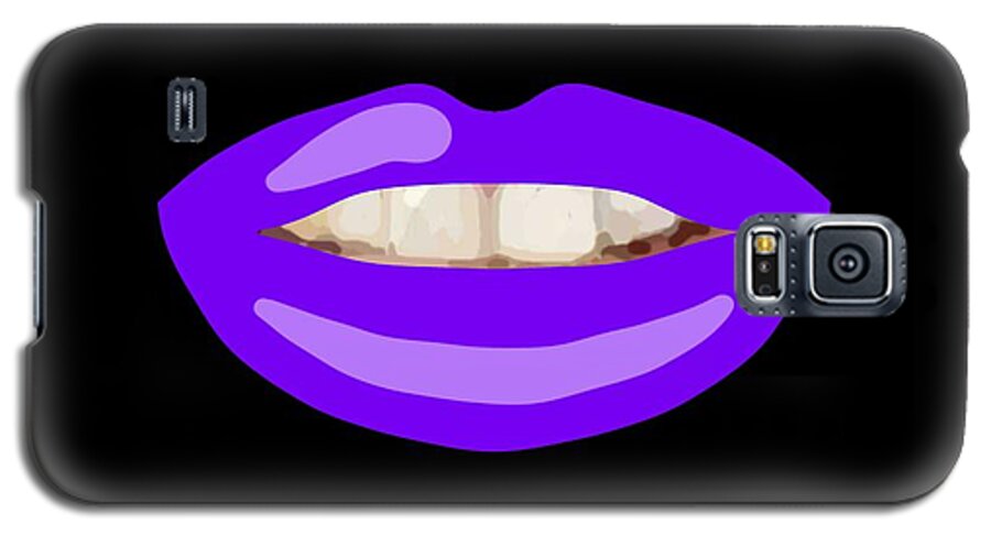 Lips Galaxy S5 Case featuring the drawing Teeth Smile Purple Lips Black BG Novelty Face Mask by Joan Stratton