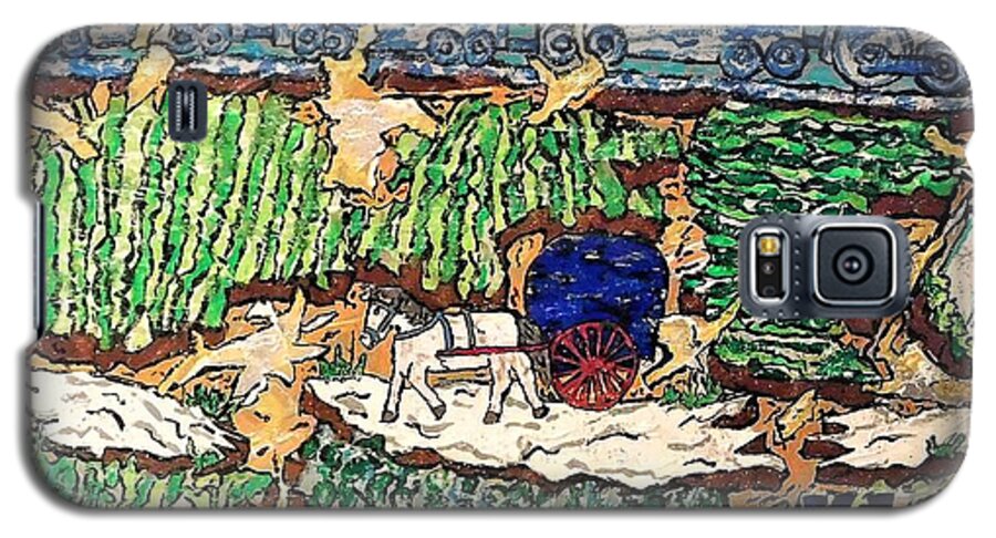 Train Carriage Industrial Revolution Galaxy S5 Case featuring the mixed media Train And Carriage After Van Gogh 2021 by Kevin OBrien
