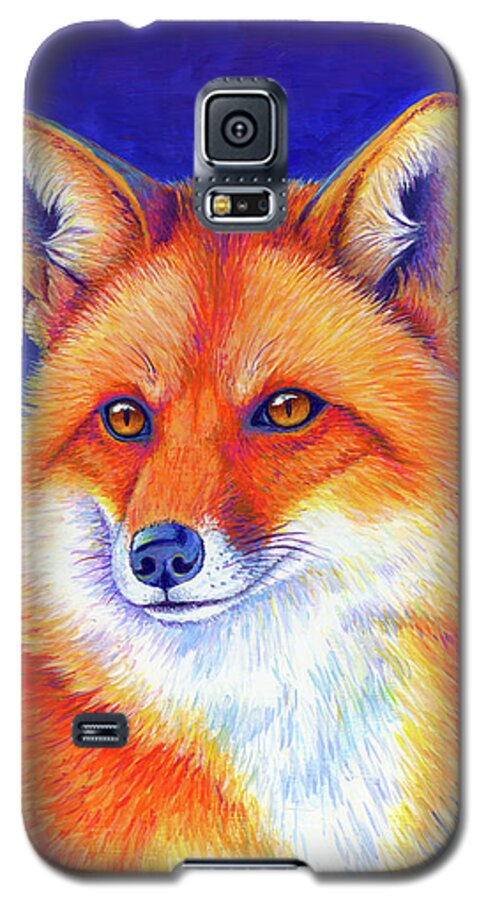 Red Fox Galaxy S5 Case featuring the painting Vibrant Flame - Colorful Red Fox by Rebecca Wang