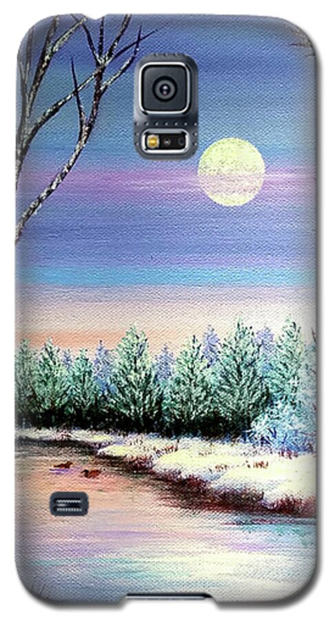 Holiday Galaxy S5 Case featuring the painting Winter Moon - Seasons Greetings by Sarah Irland