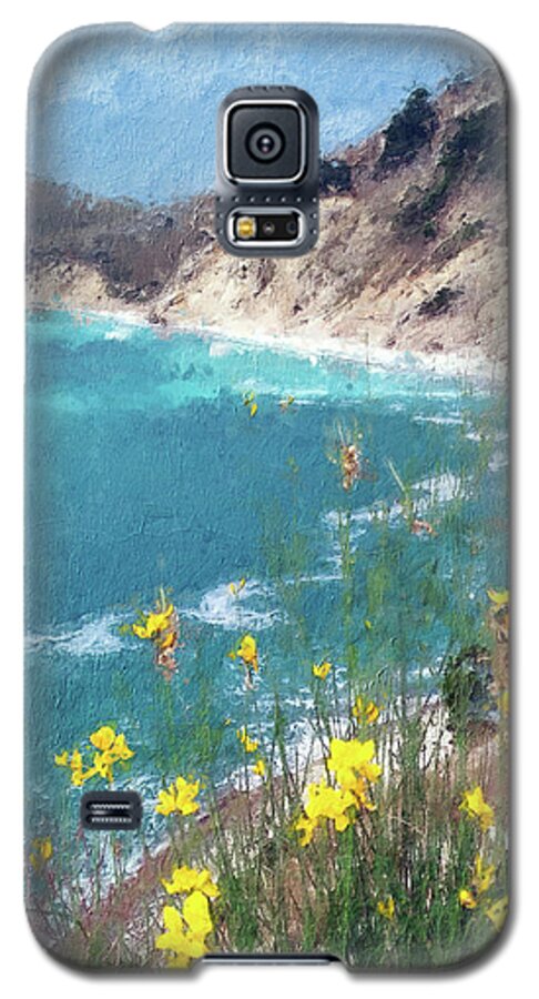 Sea Flowers Galaxy S5 Case featuring the painting Yellow Flowers over the Sea Bay by Alex Mir