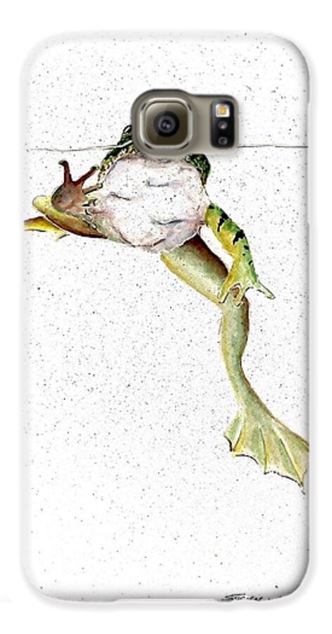 Frog On Waterline Galaxy S6 Case featuring the painting Frog On Waterline #1 by Steven Schultz