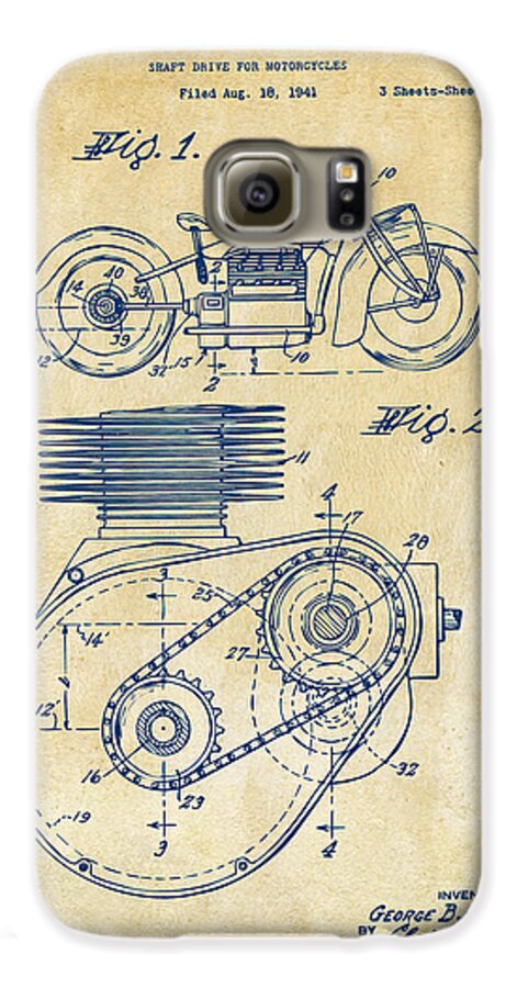 Indian Motorcycle Galaxy S6 Case featuring the digital art 1941 Indian Motorcycle Patent Artwork - Vintage by Nikki Marie Smith