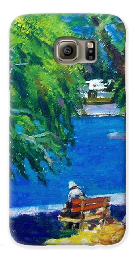 People.alone People.at The Beach.summer Time.thouts Galaxy S6 Case featuring the painting Alone at the beach by George Siaba