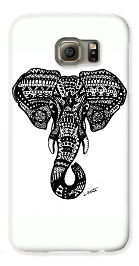 Elephant Galaxy S6 Case featuring the drawing Aztec elephant head by Loren Hill