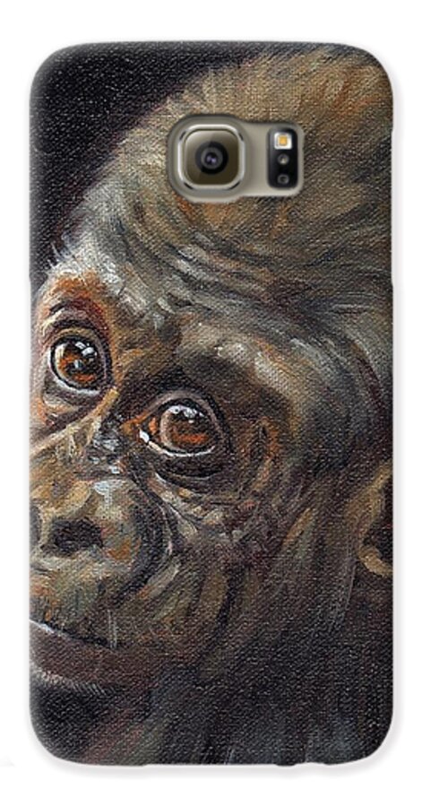 Gorilla Galaxy S6 Case featuring the painting Baby Gorilla by David Stribbling