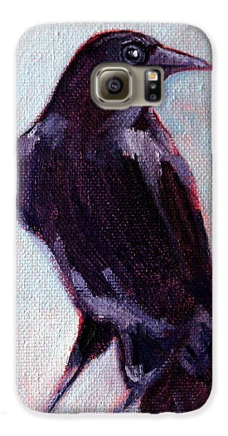 Raven Galaxy S6 Case featuring the painting Blue Raven by Nancy Merkle