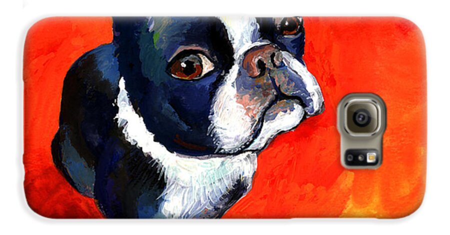 Boston Terrier Prints Galaxy S6 Case featuring the painting Boston Terrier dog painting prints by Svetlana Novikova
