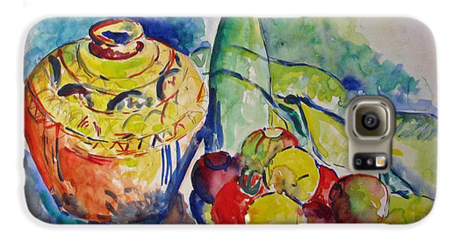 Bottle Galaxy S6 Case featuring the painting Bottle with fruits by Vladimir Kezerashvili
