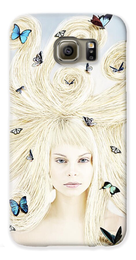 Girl Galaxy S6 Case featuring the digital art Butterfly girl by Linda Lees