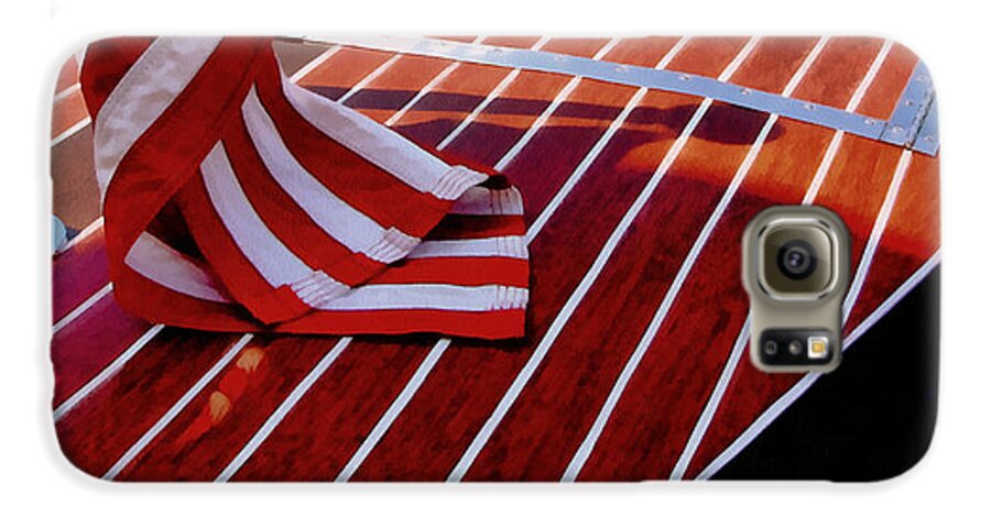 Classic Boat Galaxy S6 Case featuring the photograph Chris Craft with American Flag by Michelle Calkins