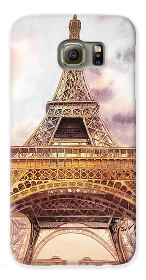Vintage Galaxy S6 Case featuring the painting Eiffel Tower Vintage Art by Irina Sztukowski