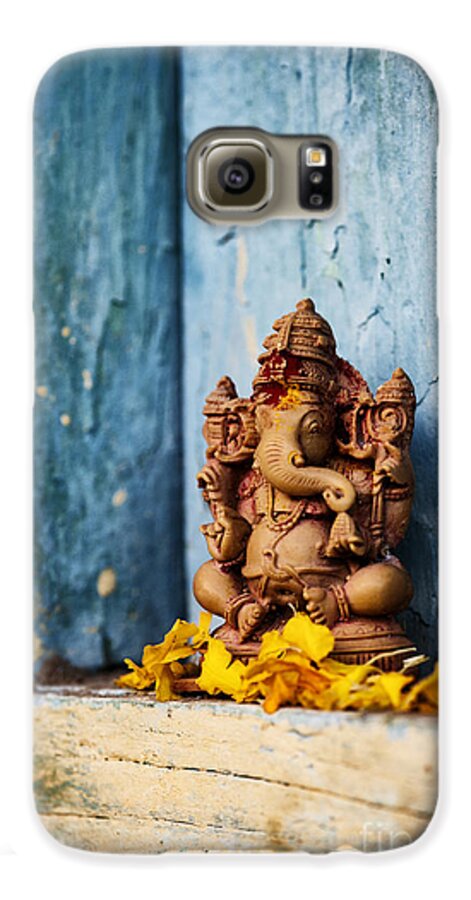 Ganesha Galaxy S6 Case featuring the photograph Ganesha Statue and Flower Petals by Tim Gainey