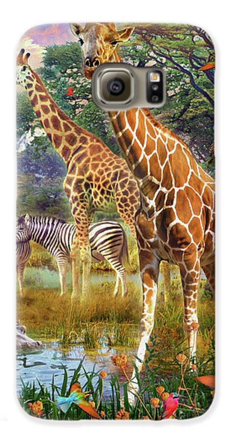 Giraffe Galaxy S6 Case featuring the drawing Giraffes by MGL Meiklejohn Graphics Licensing