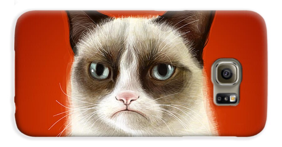 Grumpy Galaxy S6 Case featuring the digital art Grumpy Cat by Olga Shvartsur