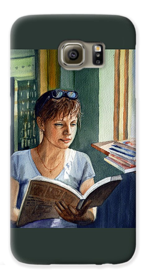 Woman Galaxy S6 Case featuring the painting In The Book Store by Irina Sztukowski