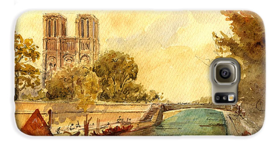 Paris Galaxy S6 Case featuring the painting Notre Dame Paris. by Juan Bosco