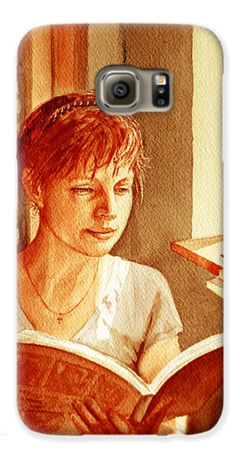 Reading Galaxy S6 Case featuring the painting Reading A Book Vintage Style by Irina Sztukowski