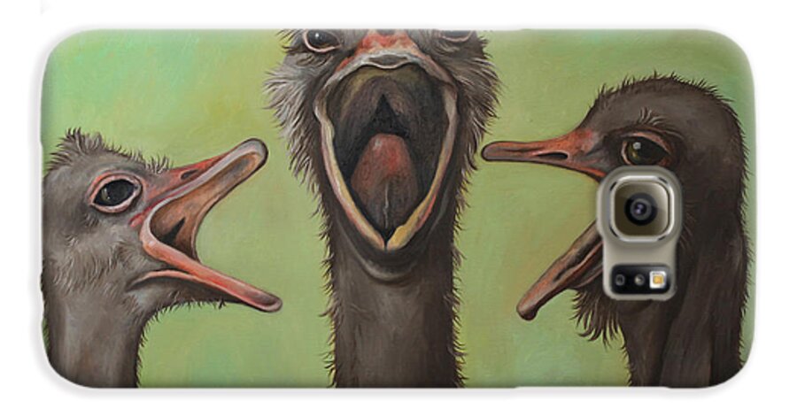 Ostrich Galaxy S6 Case featuring the painting The 3 Tenors by Leah Saulnier The Painting Maniac