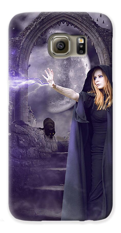 Halloween Galaxy S6 Case featuring the digital art The Spell is Cast by Linda Lees