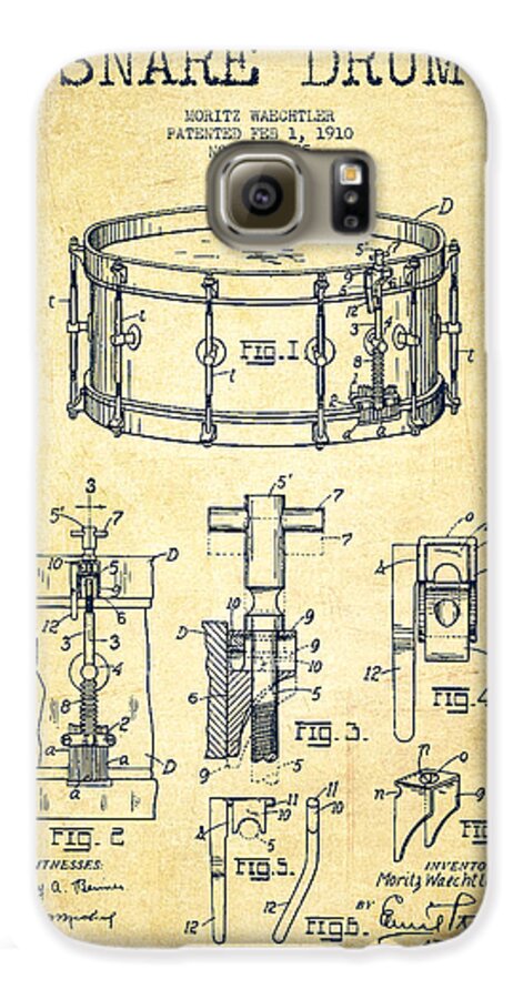 Snare Drum Galaxy S6 Case featuring the digital art Waechtler Snare Drum Patent Drawing from 1910 - Vintage by Aged Pixel