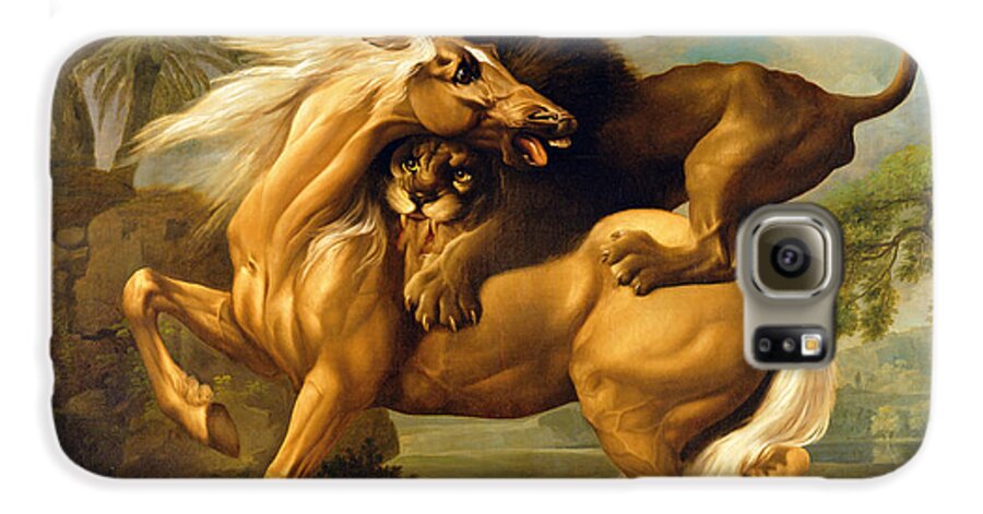 Lion Galaxy S6 Case featuring the painting A Lion Attacking a Horse by George Stubbs
