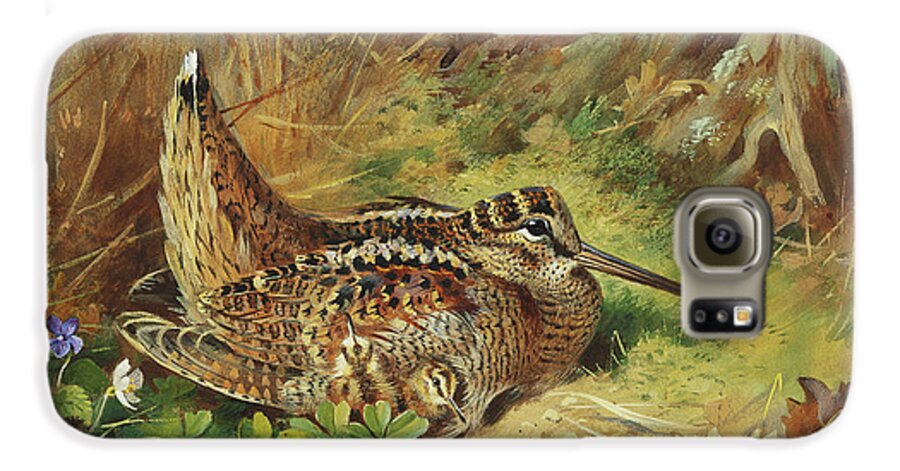 Woodcock Galaxy S6 Case featuring the painting A Woodcock and Chicks by Archibald Thorburn