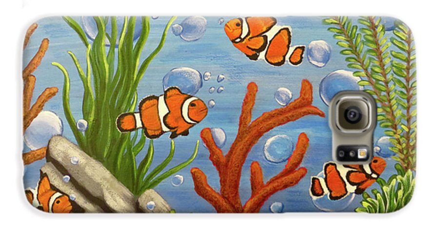 Clownfish Galaxy S6 Case featuring the painting Clowning around by Teresa Wing