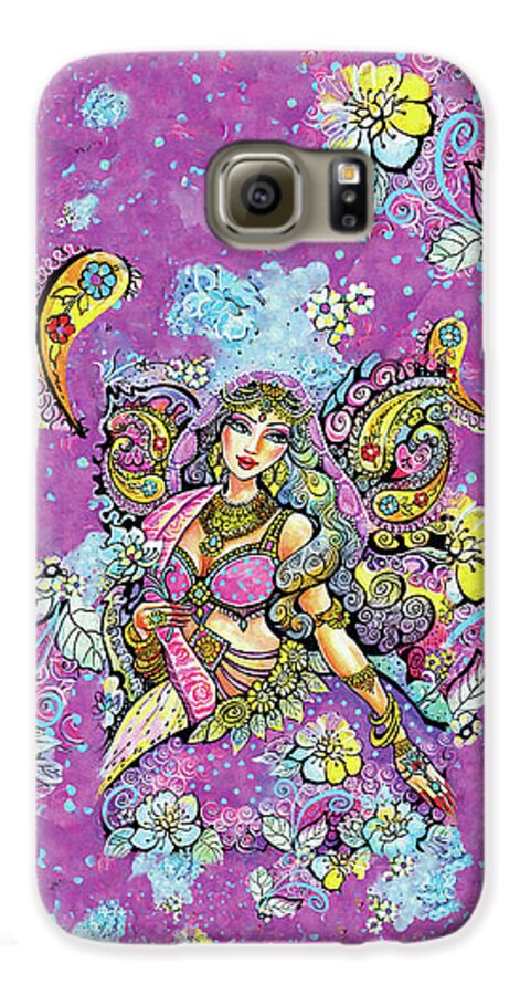 Indian Dancer Galaxy S6 Case featuring the painting Purple Paisley Flower by Eva Campbell